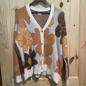 BiBi Cream and Brown Floral Cardigan Sweater